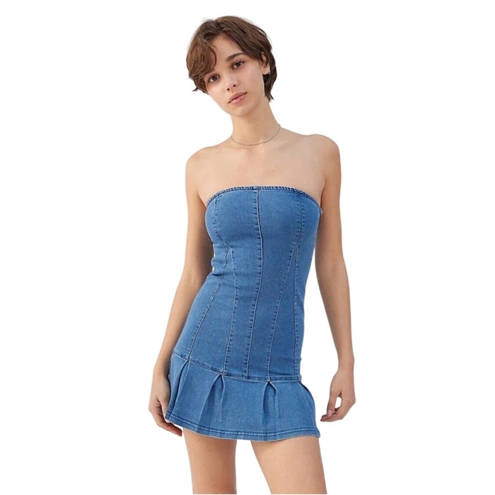 Urban Outfitters Brandi Indigo Strapless Denim Mini‎ Dress Size Large Y2K Casual
